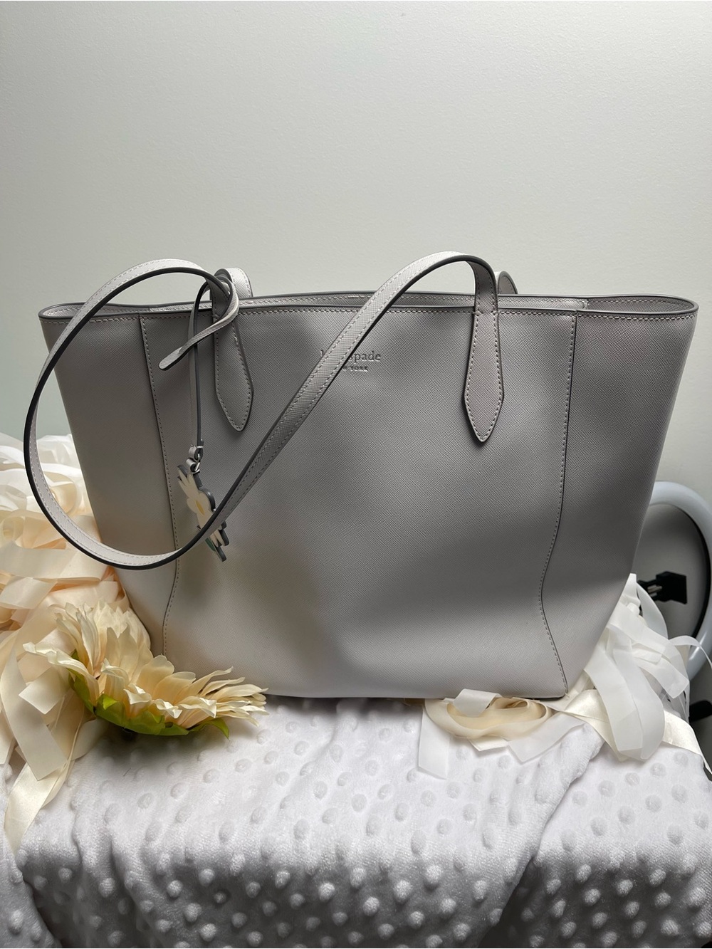 kate spade Gray Saffiano Tote with Charm
